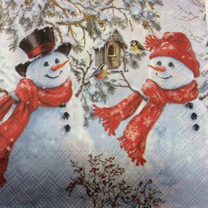 Servilletas para decoupage x 4 Servilletas de cóctel navideñas de muñecos de nieve y pájaros