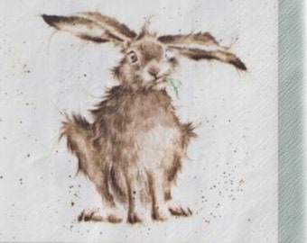 Servietten für Decoupage x 2 Wrendale Hasen Cocktail Servietten