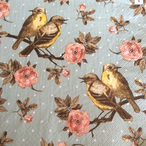 Napkins for decoupage x 4 birds & flowers lunch napkins