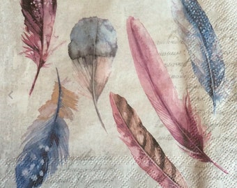 Napkins for decoupage x 5 feathers & script on grey lunch napkins