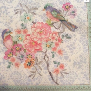 Napkins for decoupage x 4 birds & flowers cocktail napkins