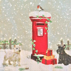 Napkins for decoupage x 5 Christmas post box & dogs lunch napkins