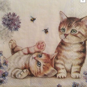 Napkins for decoupage x 4 kittens & bees cocktail napkins