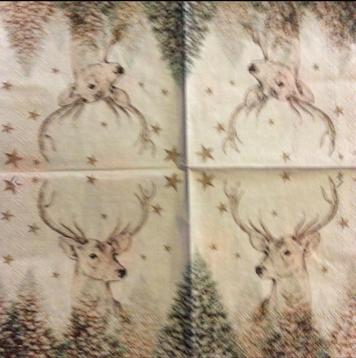 Napkins for decoupage x 2 Christmas deer cocktail napkins Etsy