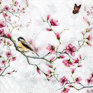 Napkins for decoupage x 4 birds & blossom lunch napkins