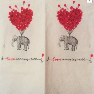 Tovaglioli per decoupage x 2 l'amore porta tutti gli elefanti 21 cm