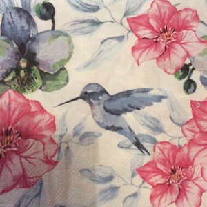 Napkins for decoupage x 4 birds  & flowers lunch napkins