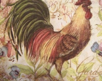 Cocktail Napkins Rooster Farm Animal Bantam Chicken Farmhouse Chic Bird Set of 4