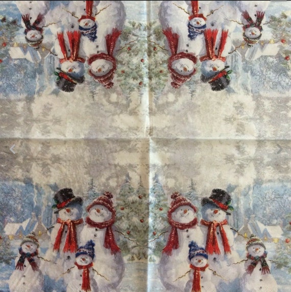 Napkins for Decoupage X 2 Christmas Snowmen Cocktail Napkins Etsy