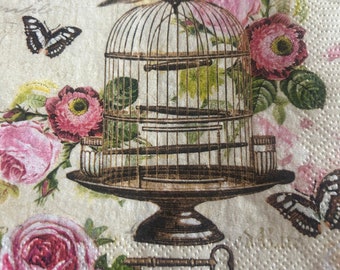 Serviettes de table pour découpage x 4 oiseaux en cage