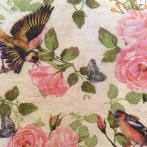 Napkins for decoupage x 4 birds & flowers 21cm