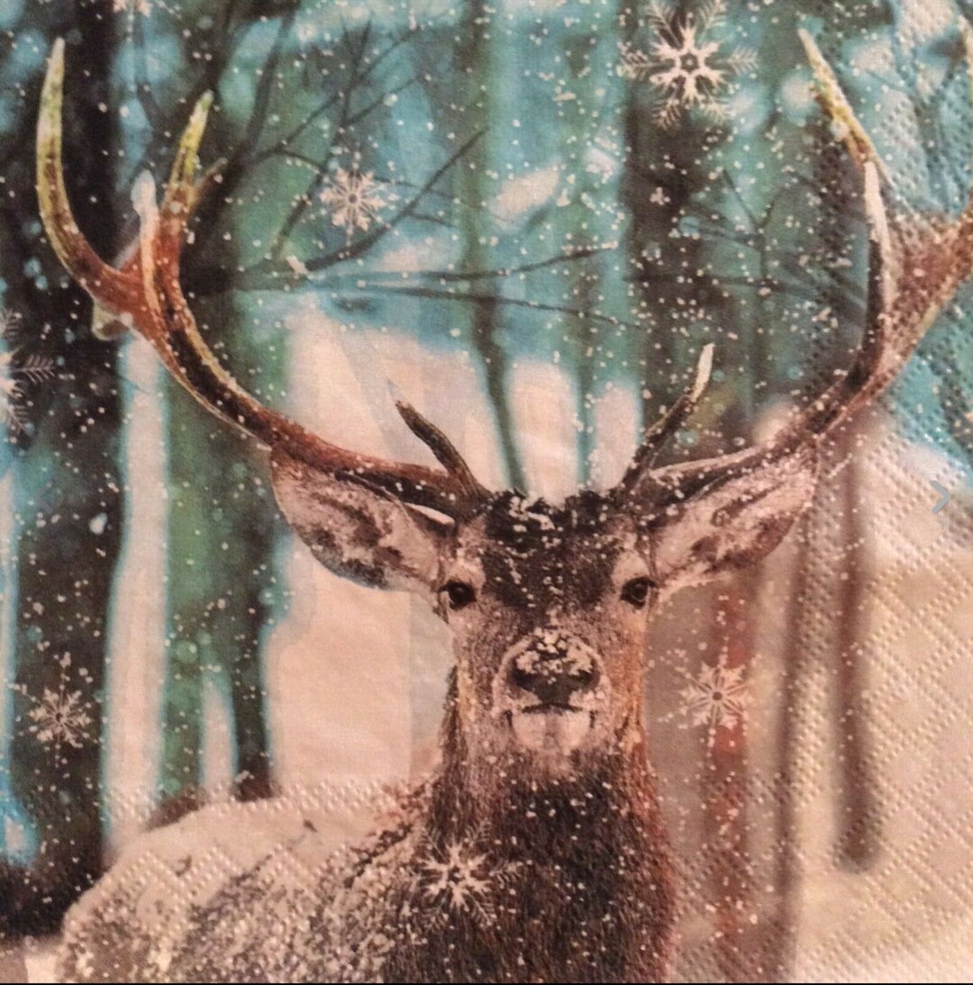 Napkins for Decoupage X 4 Christmas Deer Cocktail Napkins Etsy