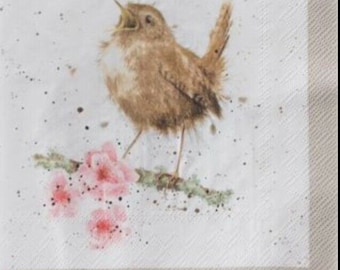 Servietten für Decoupage x 4 Wrendale Gartenvögel Cocktailservietten