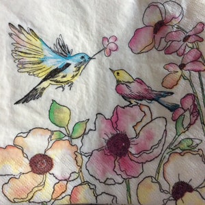 Napkins for decoupage x 4 birds & flowers lunch napkins