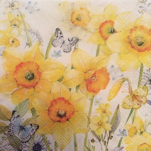 Tovaglioli per decoupage x 4 tovaglioli da cocktail con narcisi e farfalle