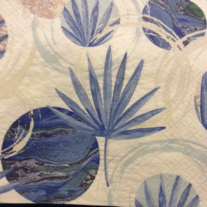 Napkins for decoupage x 4 blue marble & palms lunch napkins