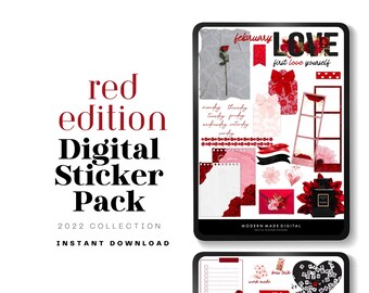 February Valentines Day Digital Planner Stickers: Goodnotes, iPad (Instant Download)