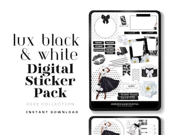 Black and White Digital Planner Stickers: GoodNotes, Scrapbooking (PNG Files)