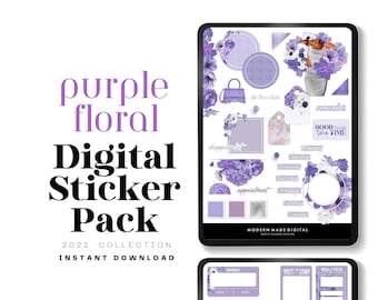Purple Floral Digital Planner Stickers  | For Scrapbooking  | Instant Download | GoodNotes Stickers | iPad planning 2022