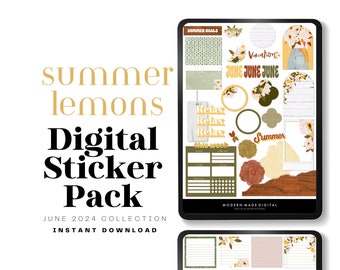 June Digital Planner Stickers  | Summer 2024 | For Scrapbooking  | Instant Download | GoodNotes Stickers | iPad planning | Summer Lemons