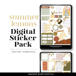 May include: A digital sticker pack with a summer theme. The stickers feature lemons, flowers, and the words "Summer", "Vacation", and "Relax".