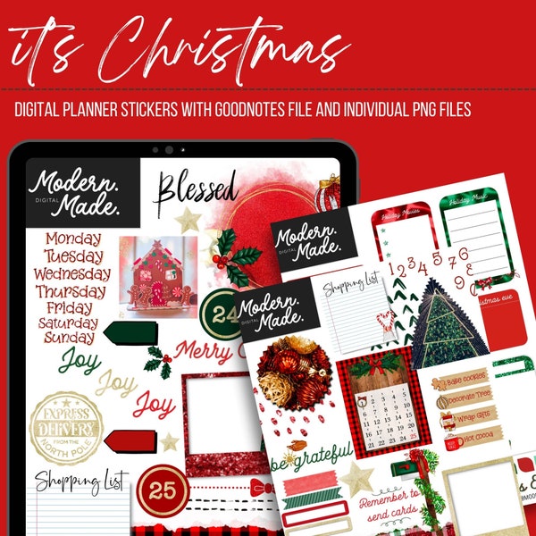 December Christmas Holiday Digital Planning Stickers | Scrapbooking and Memory Keeping | Instant Download for IPad | GoodNotes and PNG Files