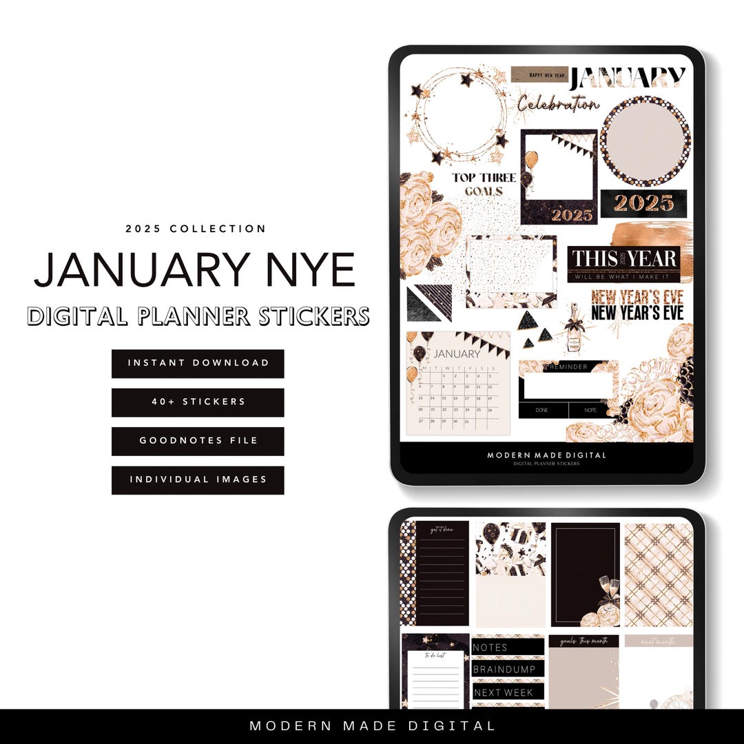 New Years Eve Digital Planner Stickers Goodnotes – Collage Style ...
