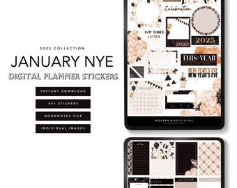 New Years Eve Digital Planner Stickers GoodNotes – Collage Style January Kit for Journaling, memory keeping and daily planning