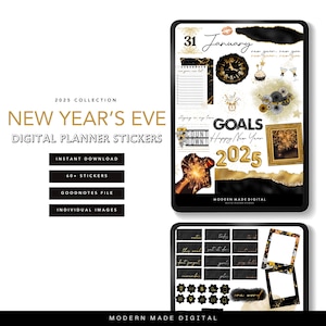 Véspera de Ano Novo de Janeiro de 2025 | Adesivos de Planejador Digital | Adesivos de Scrapbooking | Download Instantâneo | Adesivos GoodNotes