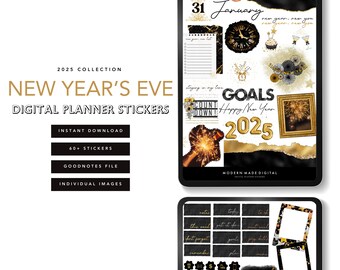New Years Eve Digital planner stickers Goodnotes modern stickers for digital planning, Journaling and memory keeping