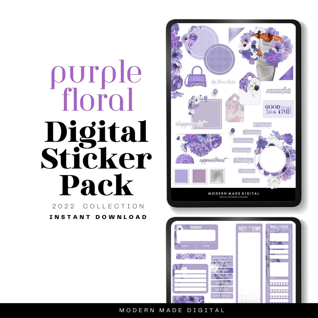 Purple Floral Digital Planner Stickers | for Scrapbooking | Instant ...