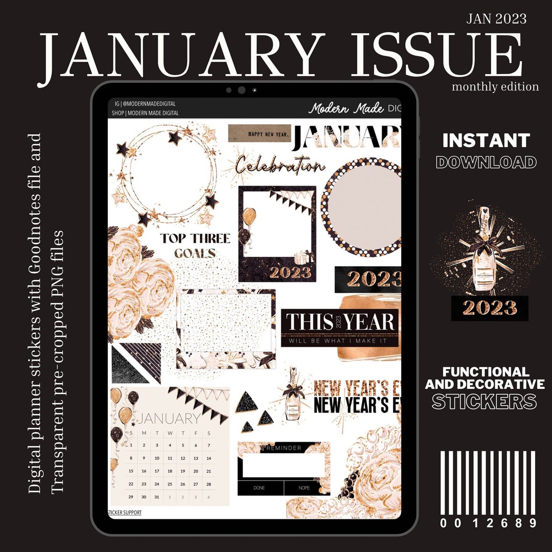 January Text Sticker January New Year Eve Digital Planner Stickers for Scrapbooking Instant ...