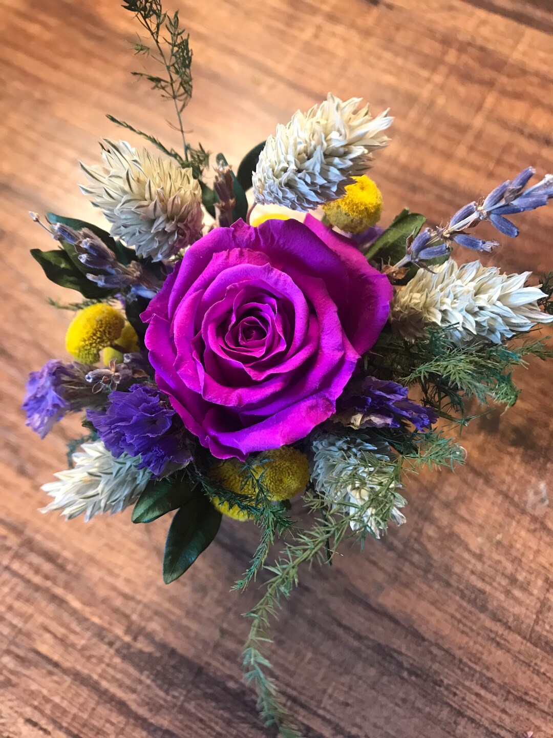 Purple Rose Miniature Dried Floral Arrangement Dried Flowers Etsy