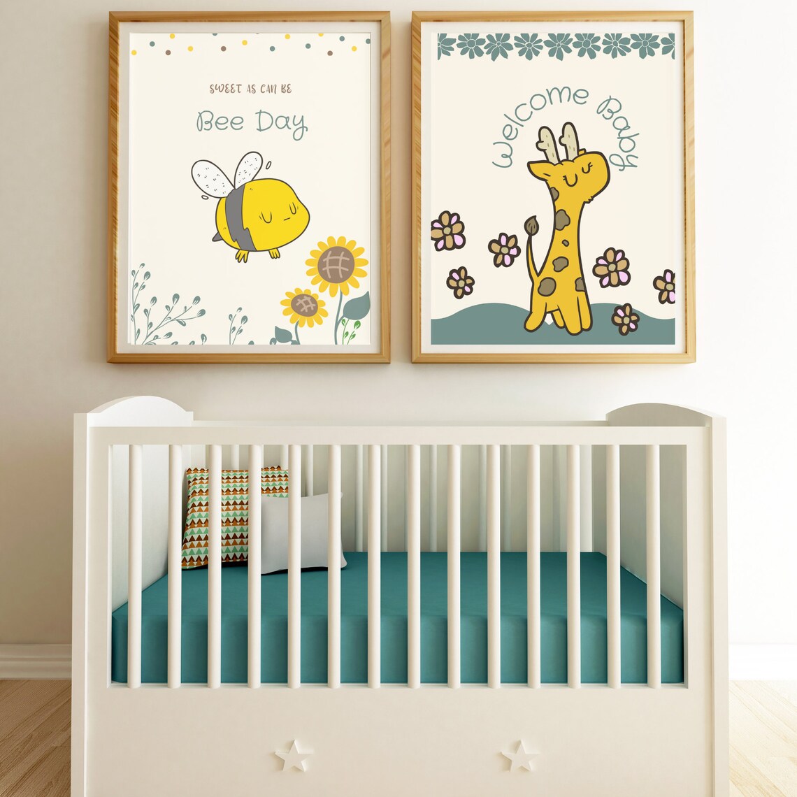 Set of 4 Beautiful Nursery Canvas Baby Girl green Art Etsy