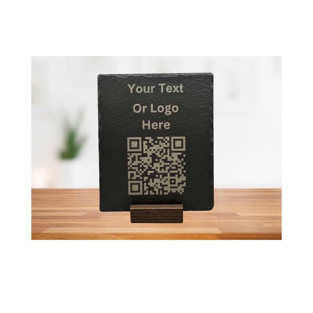 Custom Slate QR Code Table Top Sign With Wood Base Menu Sign Venmo Cash ...