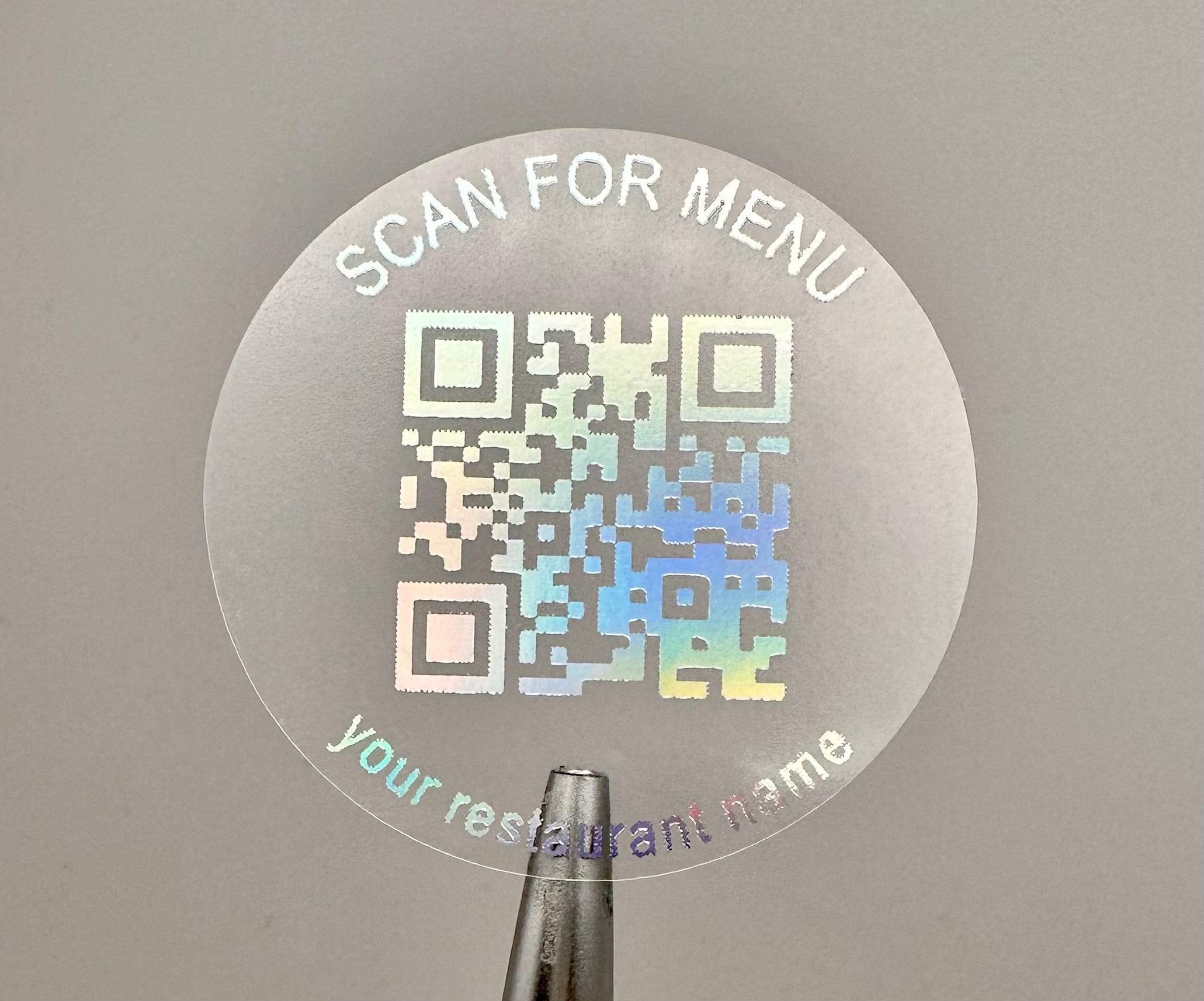 Scan for Menu QR Code Sticker, Metallic Foil, Custom QR Code