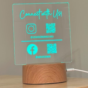 Customizable LED QR Code Connect With Us Sign Modern Tech Sign with Personalized QR Code Social Media