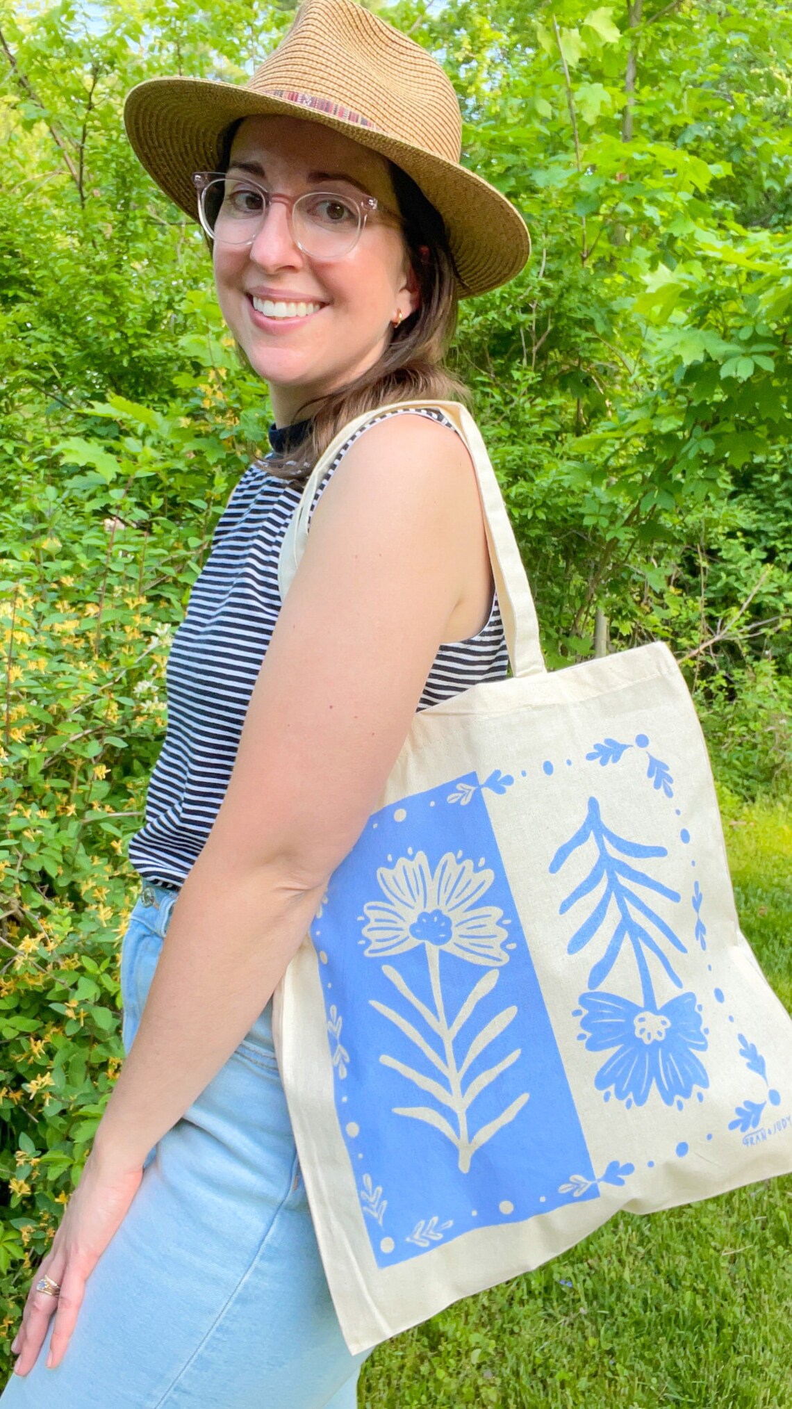 Reflected Folk Floral Screen Printed Flat Canvas Cotton Tote Etsy