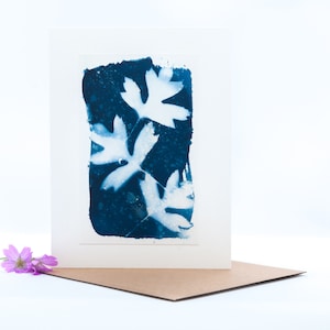 Handmade original cyanotype print blank greetings card