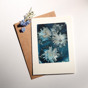 Handgemaakte originele cyanotype print lege groeten kaart