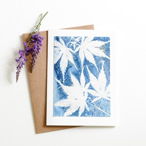 Handgemaakte originele cyanotype print lege groeten kaart