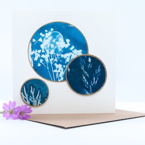 Handgemaakte originele cyanotype print blanco wenskaart