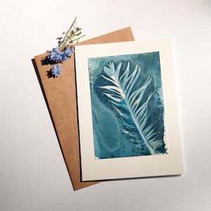 Handgemaakte originele cyanotype print lege groeten kaart