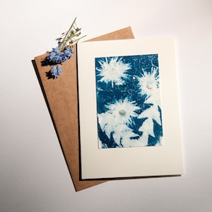 Handgemaakte originele cyanotype print lege groeten kaart