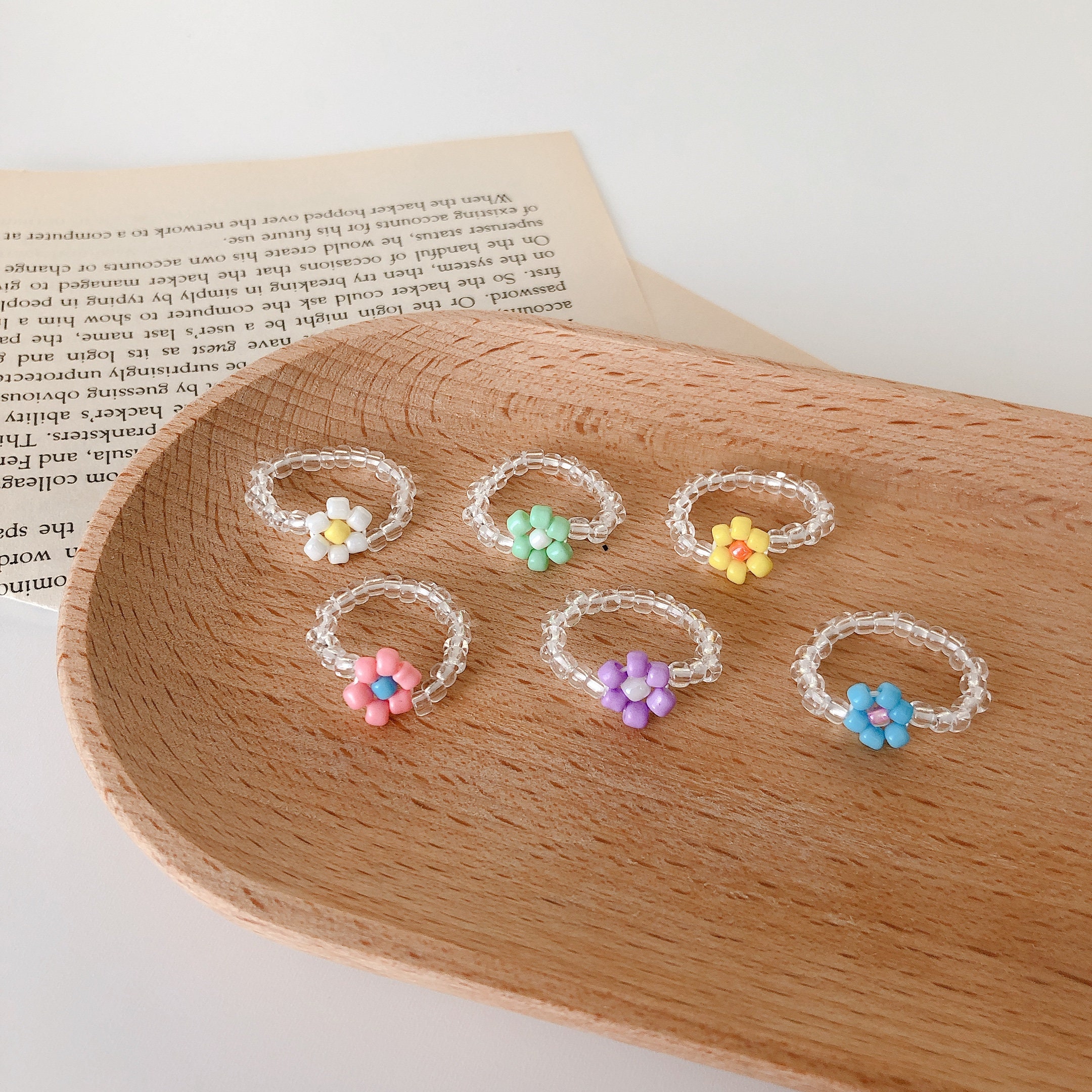 Flower Beaded Rings Daisy Beaded Ring Cute Bead Rings Bead Etsy