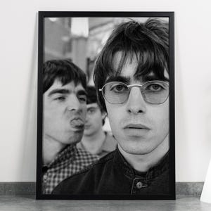 Oasis Brothers, Noel Gallagher and Liam Gallagher, Black & White Art, 6K+ High-Quality 90s Music Poster, Home Decor, Instant Download