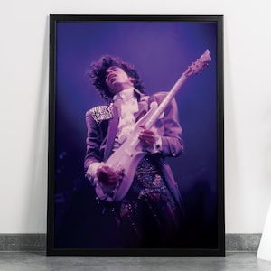 Prince Purple Rain Guitar Poster, Black & White and Color, 6K+ High-Resolution, Iconic 80s Rock Vintage Art Photography, Digital Download