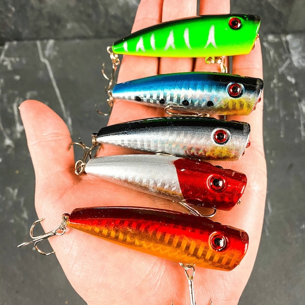 Topwater Popper Large Crankbait Floating Minnow Set (5) - Fishing Lure Set - Bass Fishing Lure Set - Gifts for Him - Gifts for Dad