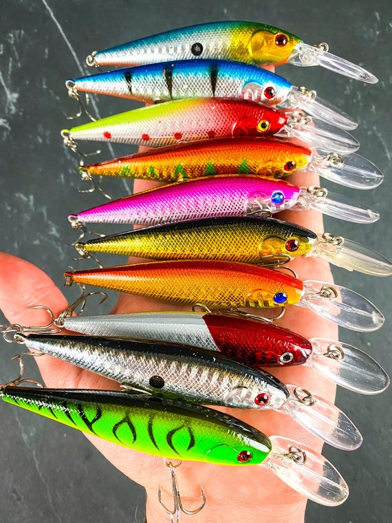 Rattling Large Lip Floating Crankbait Fishing Lure Set 10pcs Fishing Lure  Set Bass Fishing Lure Set Gifts for Him Gifts for Dad 