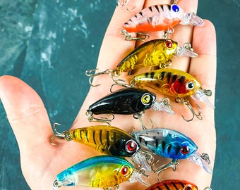 Short Hard Crankbait Sinking Minnow Set (9) - Fishing Lures - Bass, Trout, Striper, Walleye - Freshwater - Gifts for Him - Gifts for Dad -